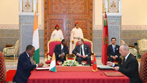 جلالة الملك ورئيس جمهورية الكوت ديفوار يترأسان حفل التوقيع على عدد من اتفاقيات التعاون